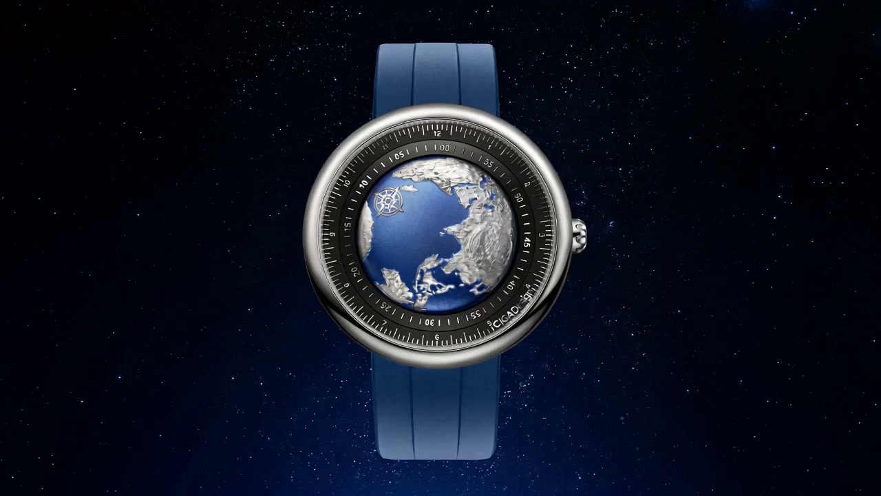 The CIGA Design Blue Planet watch suspended in deep space.